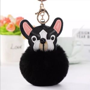 Fuzzy Frenchie Pom-Pom Bag Charm Keychain